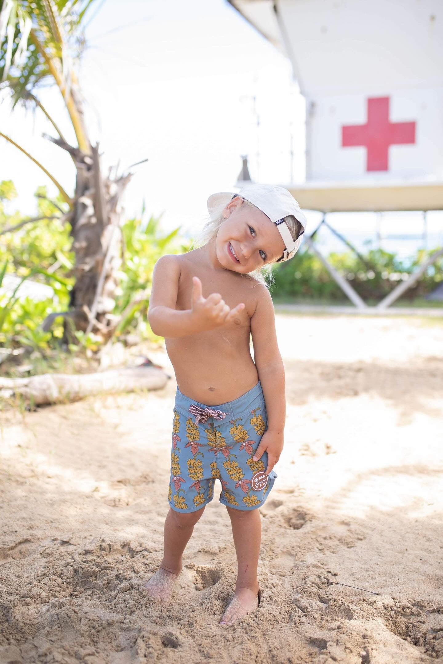 Kid’s Retro Boardshorts in Banana Flower