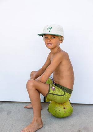 Men's Retro Boardshorts in Green Palm Trees