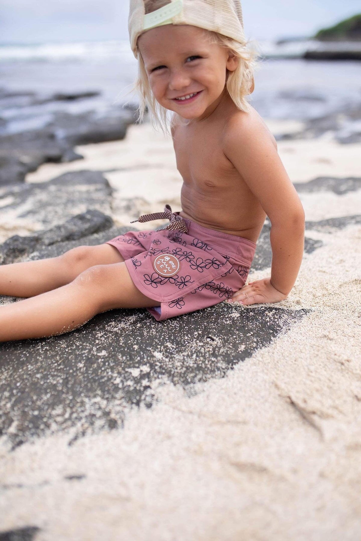 Kid’s Retro Boardshorts in Mauve Lei