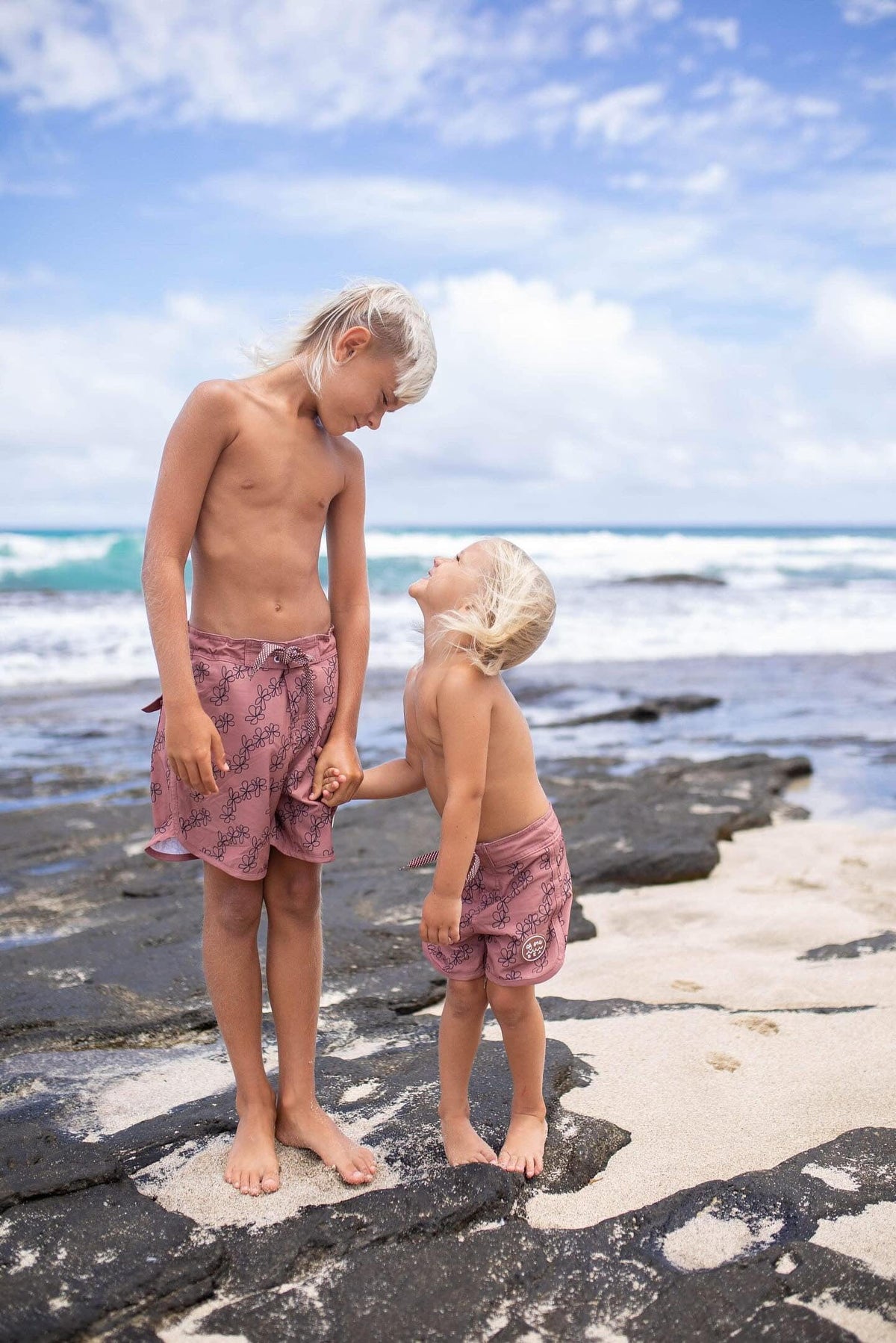 Kid’s Retro Boardshorts in Mauve Lei
