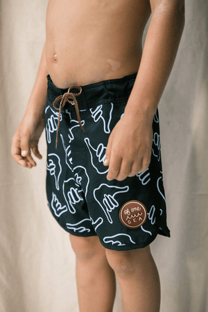 PRE ORDER Kid’s Retro Boardshorts in Black Shaka