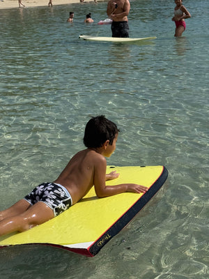 Toddler Soft Shorts for Swim in Black Plumeria