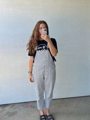 Adult Denim Overalls in Pinstripe