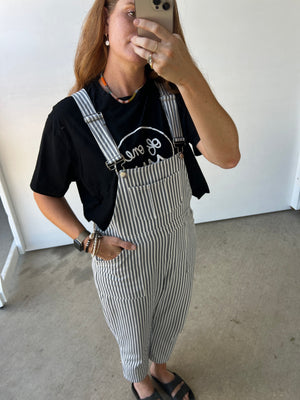 Adult Denim Overalls in Pinstripe