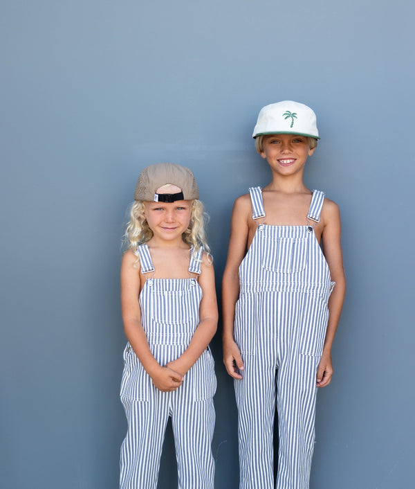 Kid's Denim Overalls in Pinstripe - OF ONE SEA