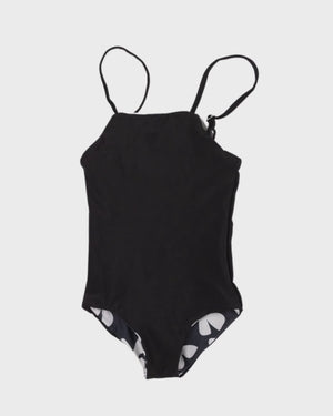 Girl's Strappy One Piece in Black Plumeria