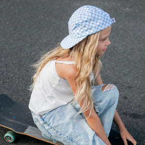 Cotton Five-Panel Hat in Blue Check