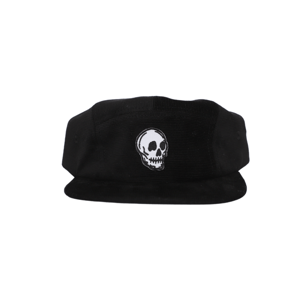 Skull Five-Panel Hat in Black Corduroy - OF ONE SEA
