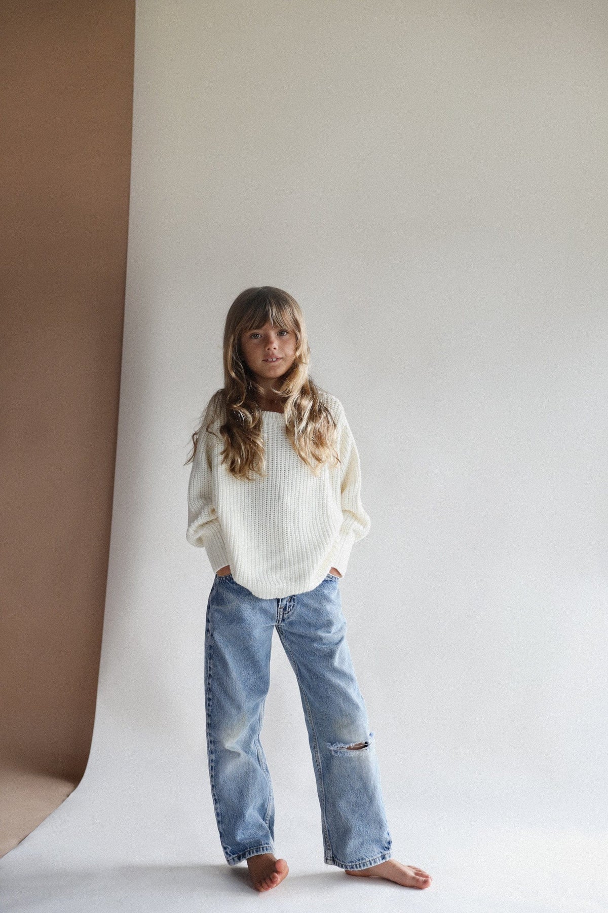 Kids Scoop Back Sweater | Cream