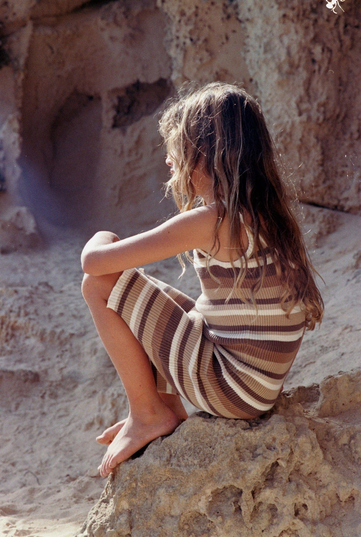 Ribbed Knit Dress | Brown Stripes