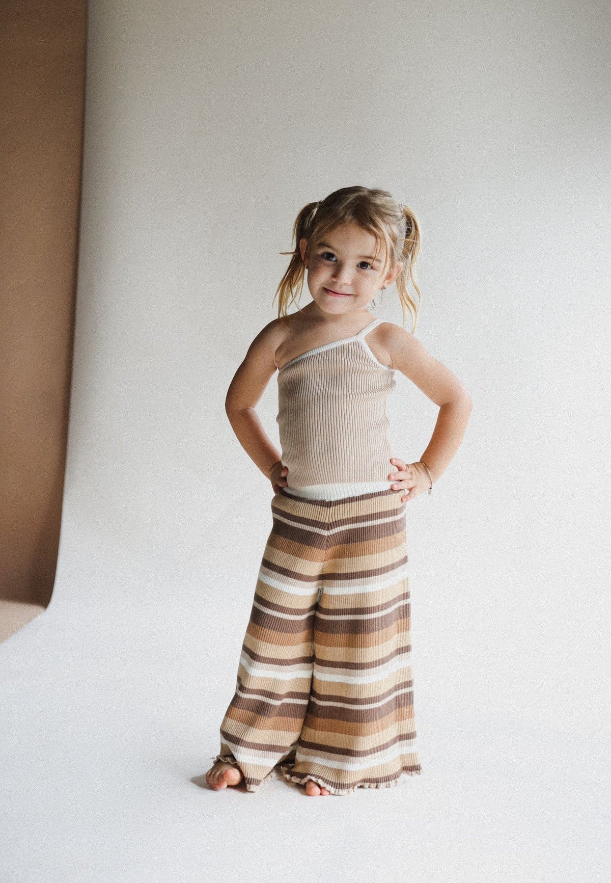 Ribbed Knit Pants | Brown Stripes