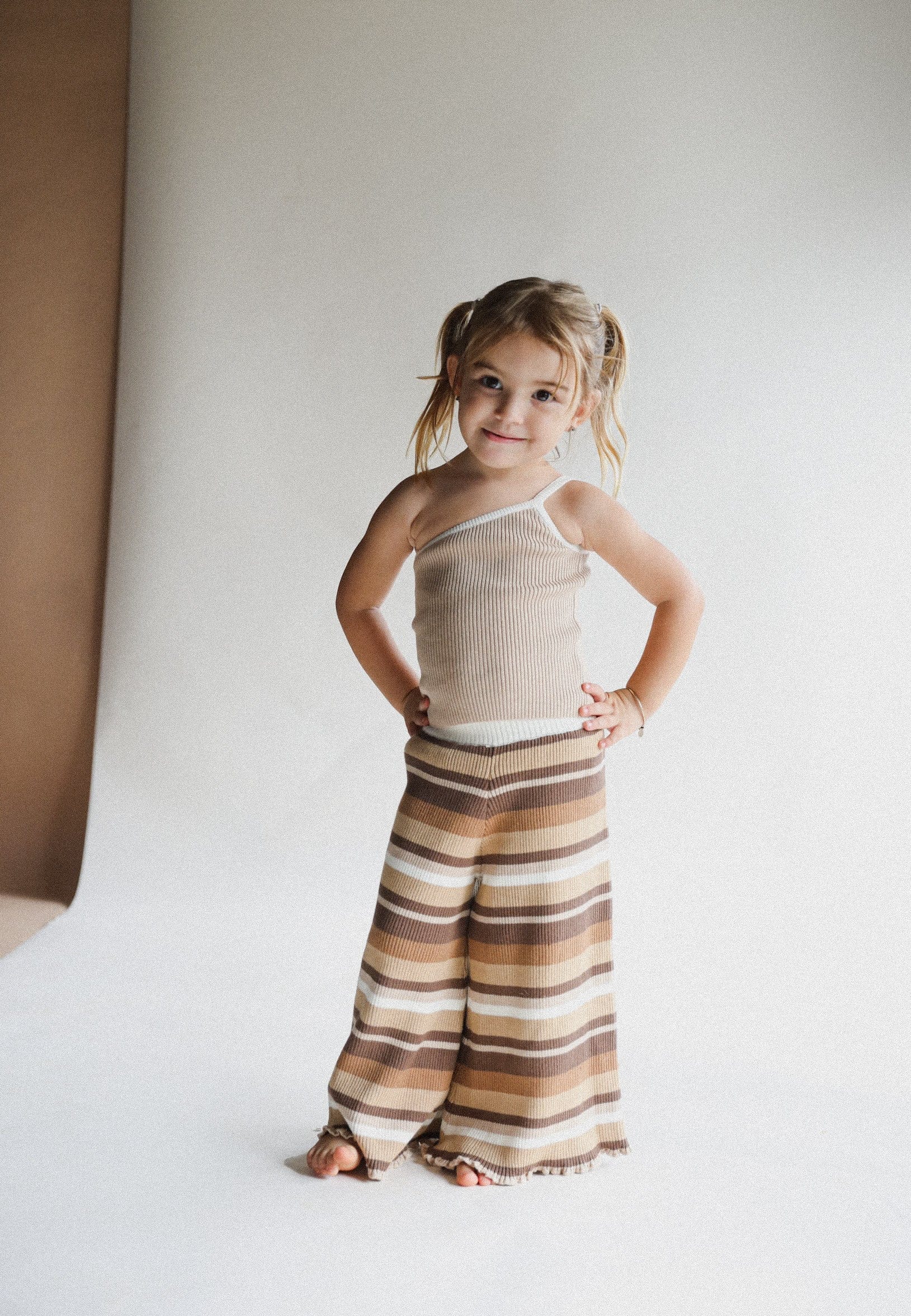 Ribbed Knit Pants | Brown Stripes