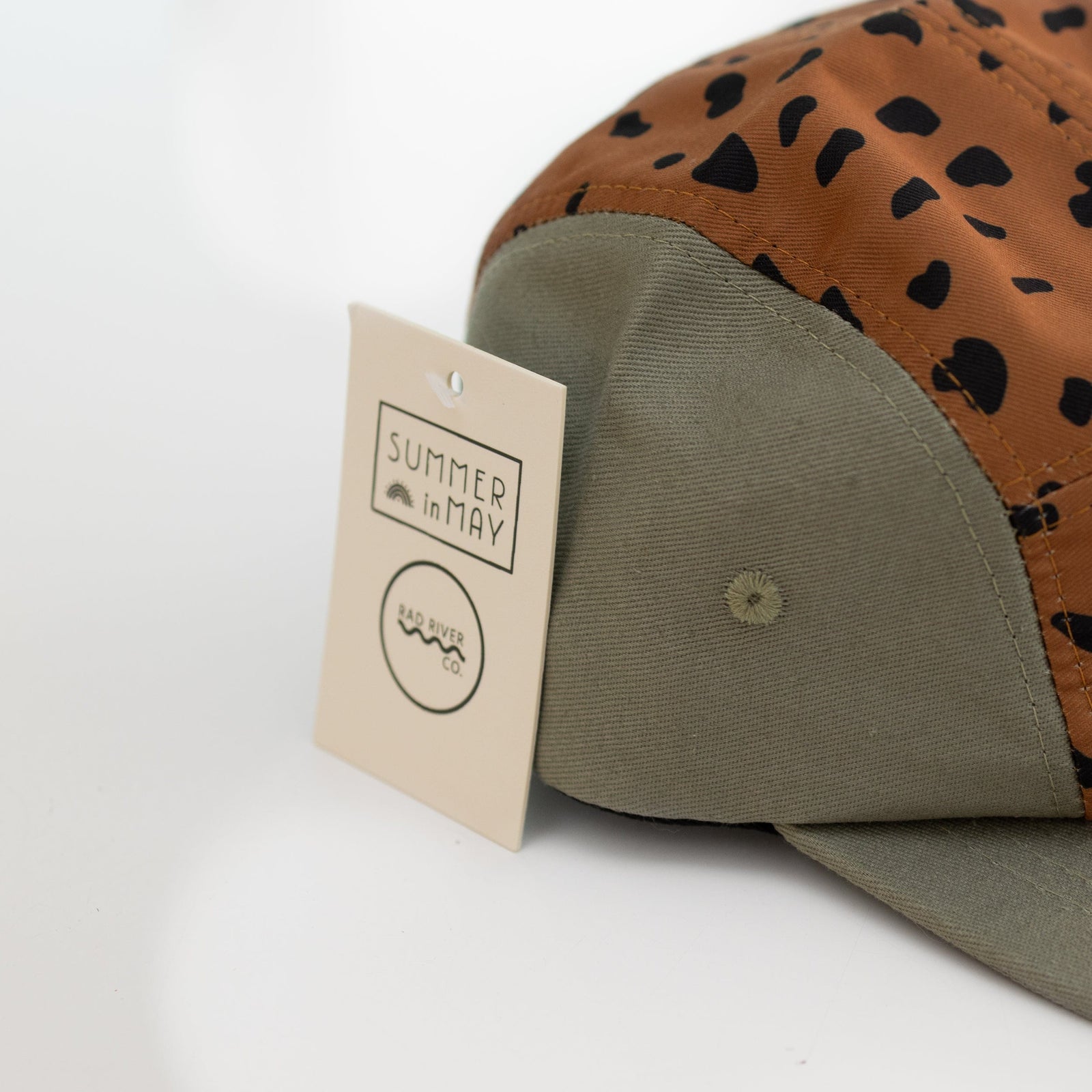 Cotton Five-Panel Hat in Green/Cheetah