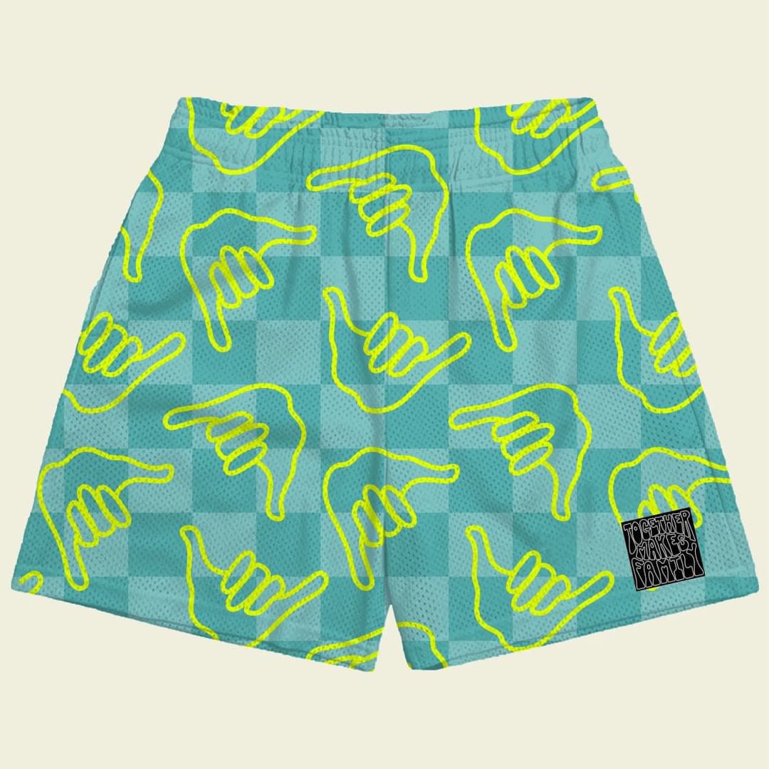 Athletic Mesh Shorts in Checkered Neon Shaka