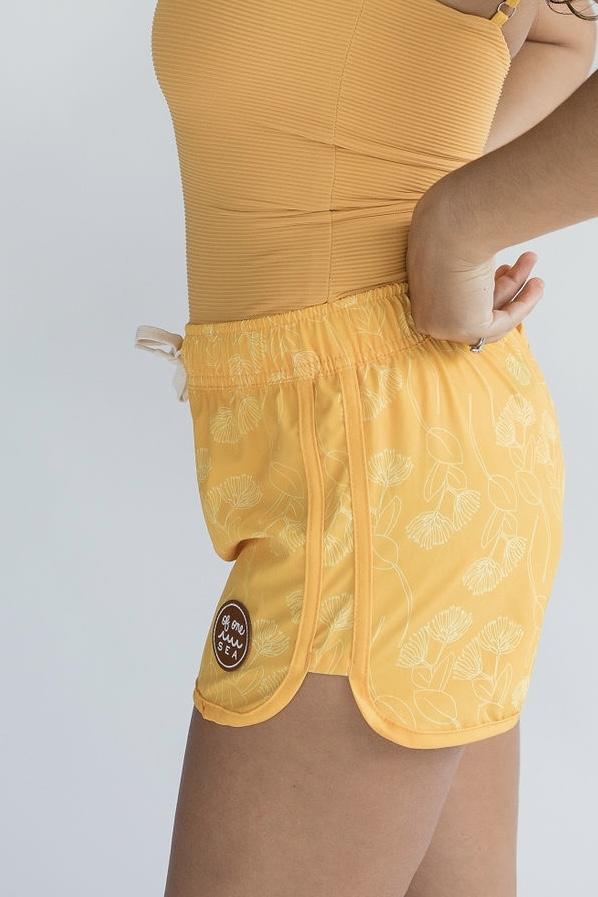 Women's Boardie Watershorts in Yellow Ohia Print