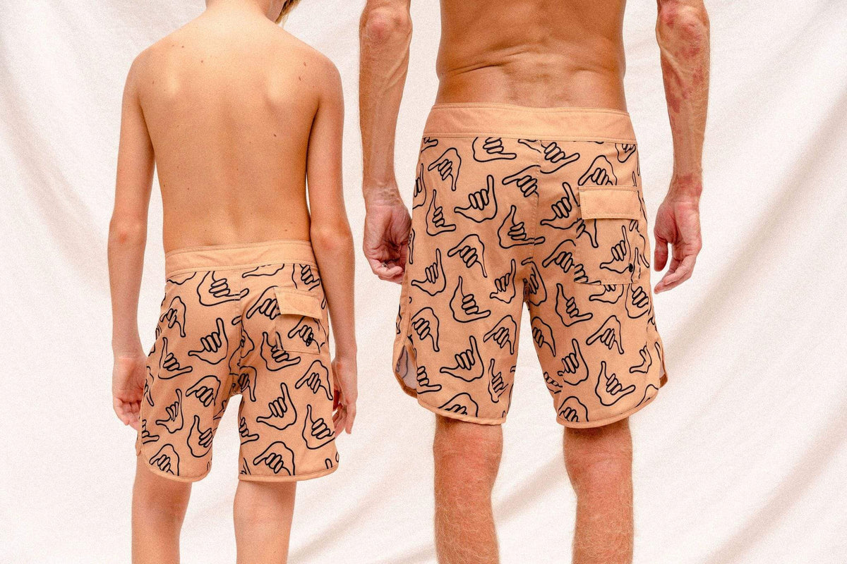 Men's Retro Boardshorts in Tan Shaka
