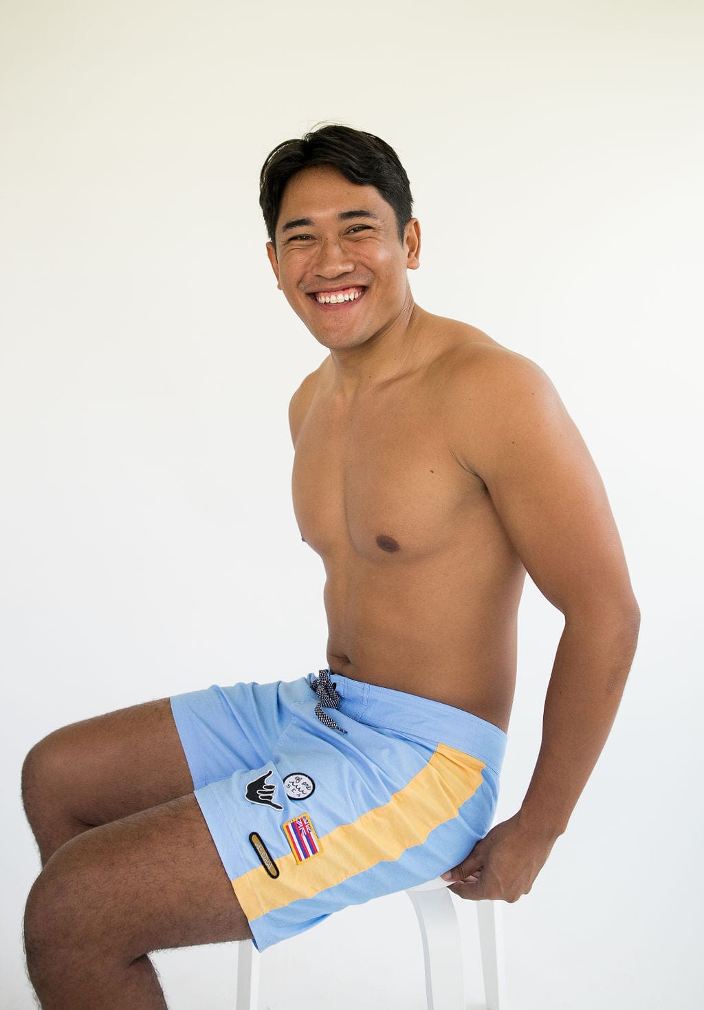 Men's Townshorts in Light Blue and Yellow Colorblock Patch