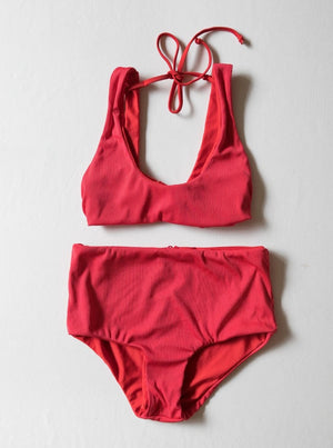 Women's Bikini Separates in Red Ribbed