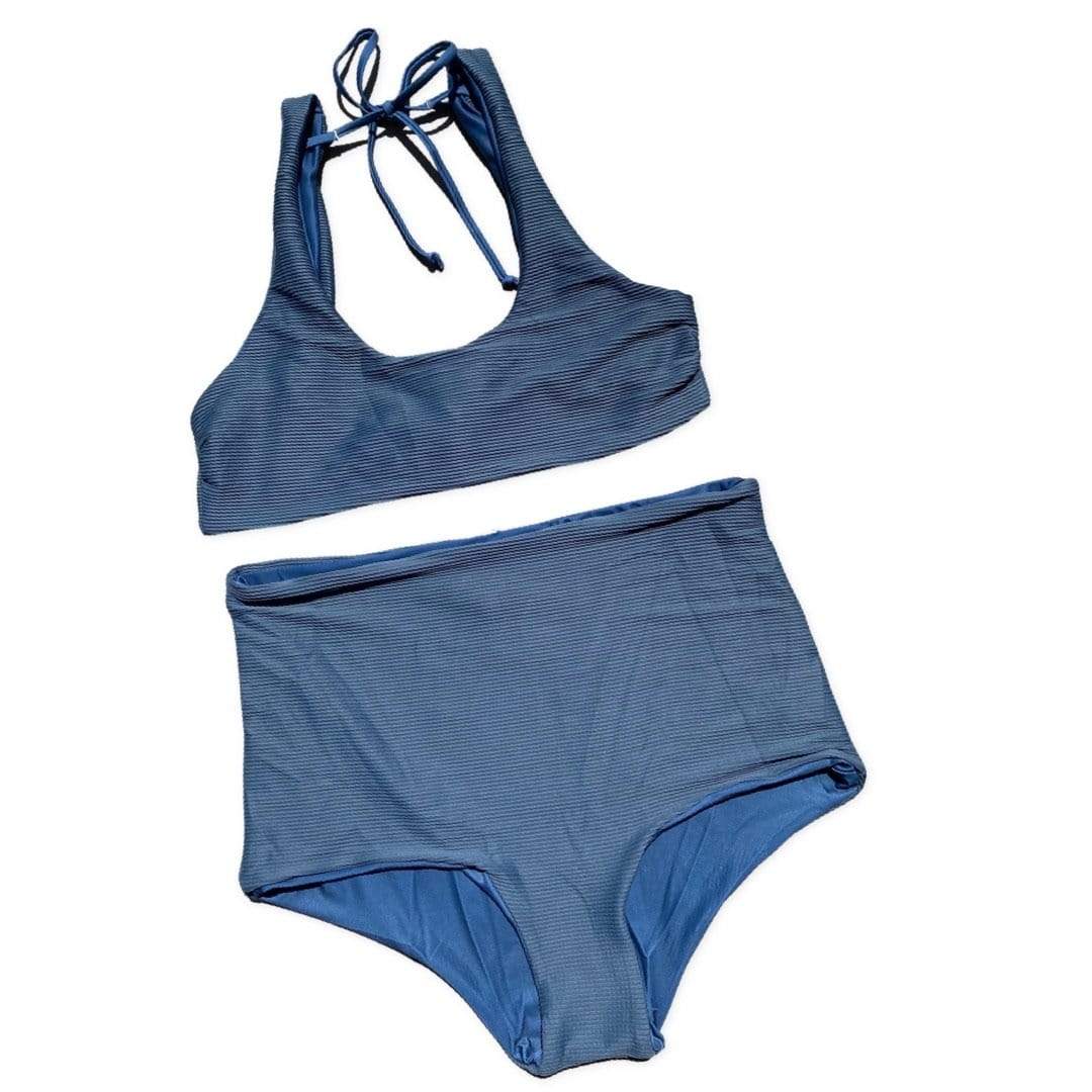 Women's Bikini Separates in Steel Blue Ribbed