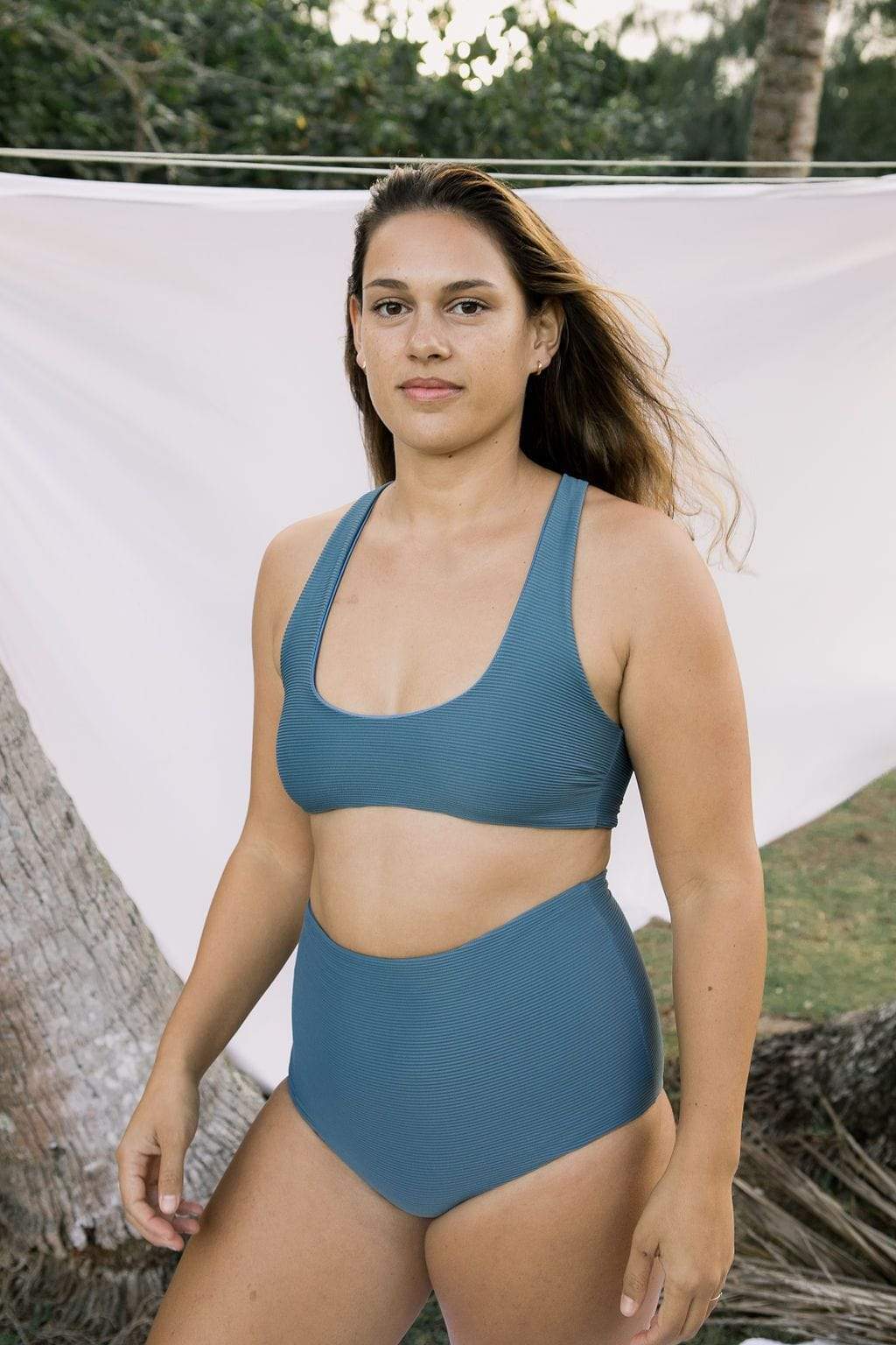 Women's Bikini Separates in Steel Blue Ribbed
