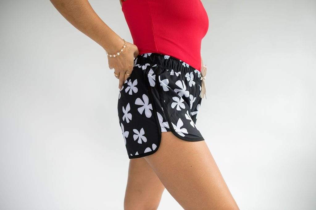 Women's Boardie Watershorts in Black Plumeria