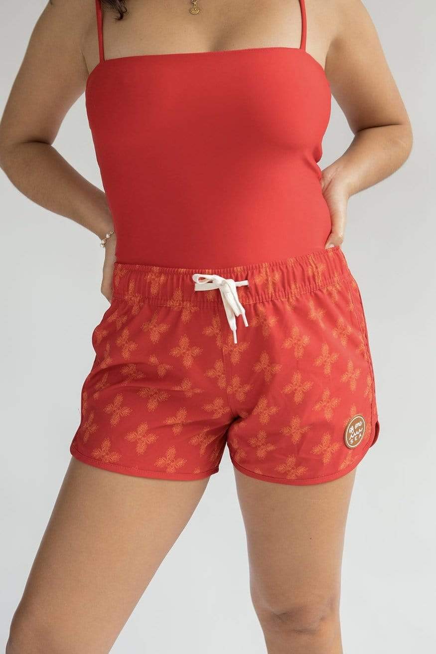 Women's Boardie Watershorts in Red Breadfruit Bandana
