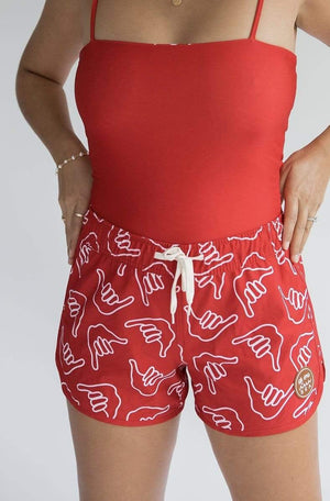 Women's Boardie Watershorts in Red Shaka