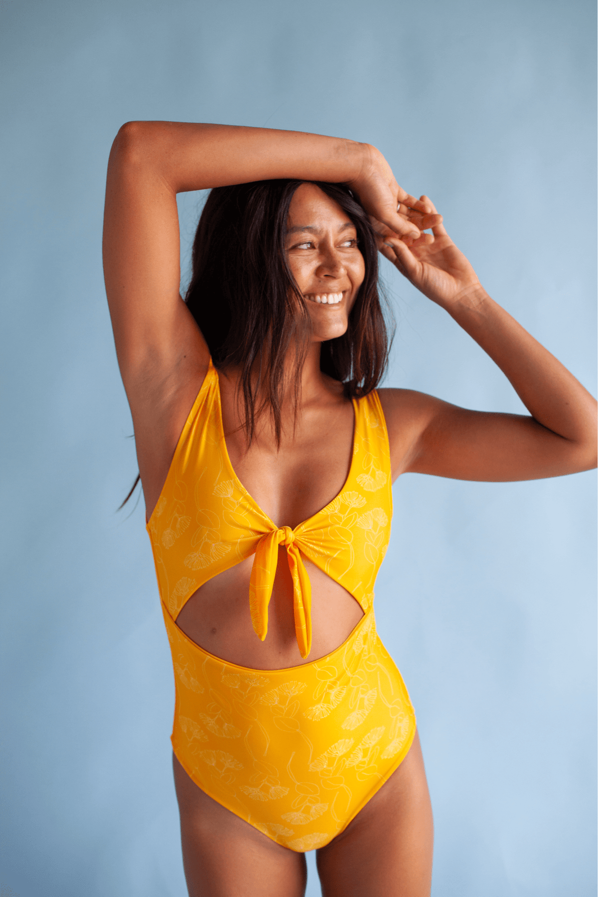 Women's Cutout One Piece in Yellow Ohia Print