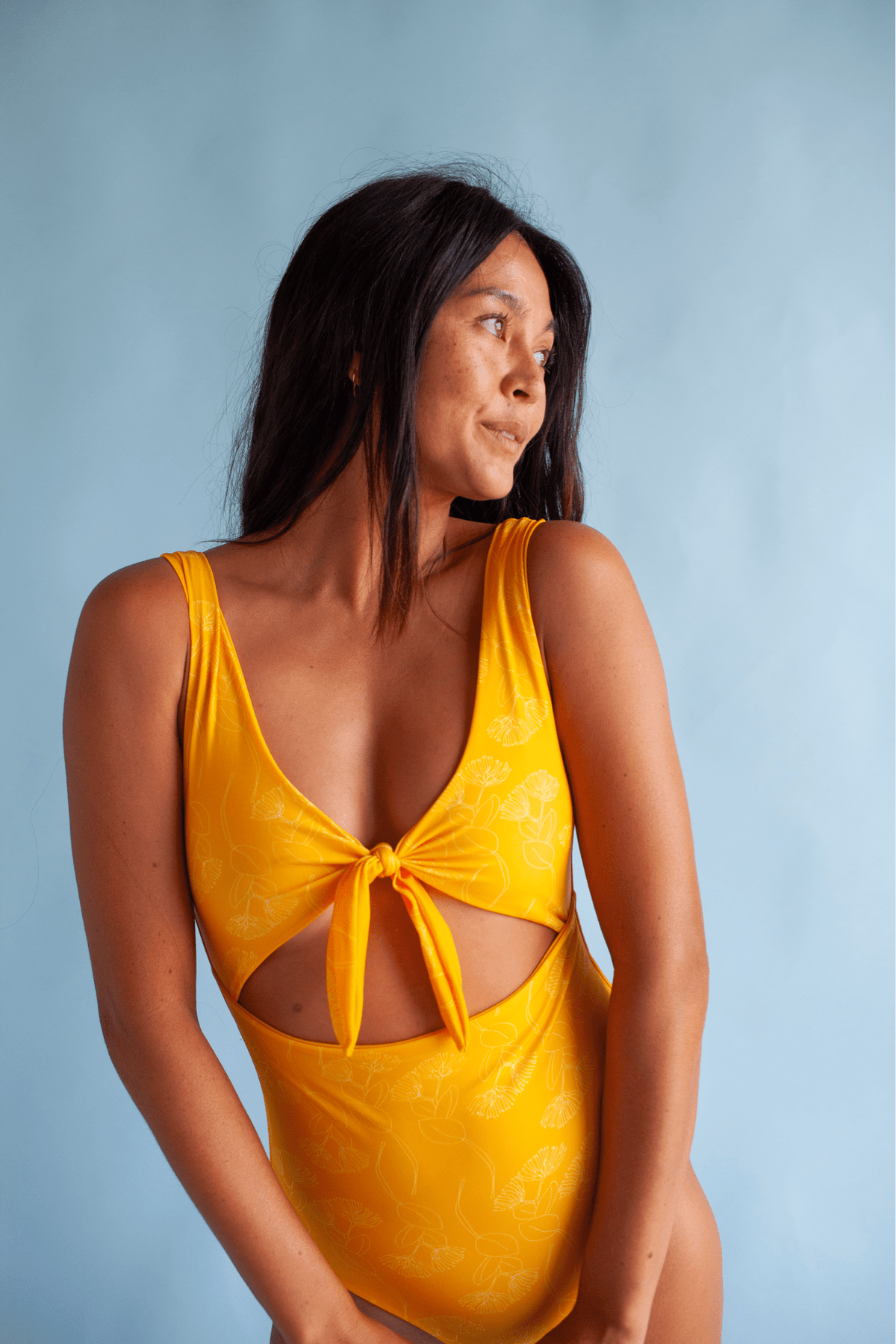 Women's Cutout One Piece in Yellow Ohia Print