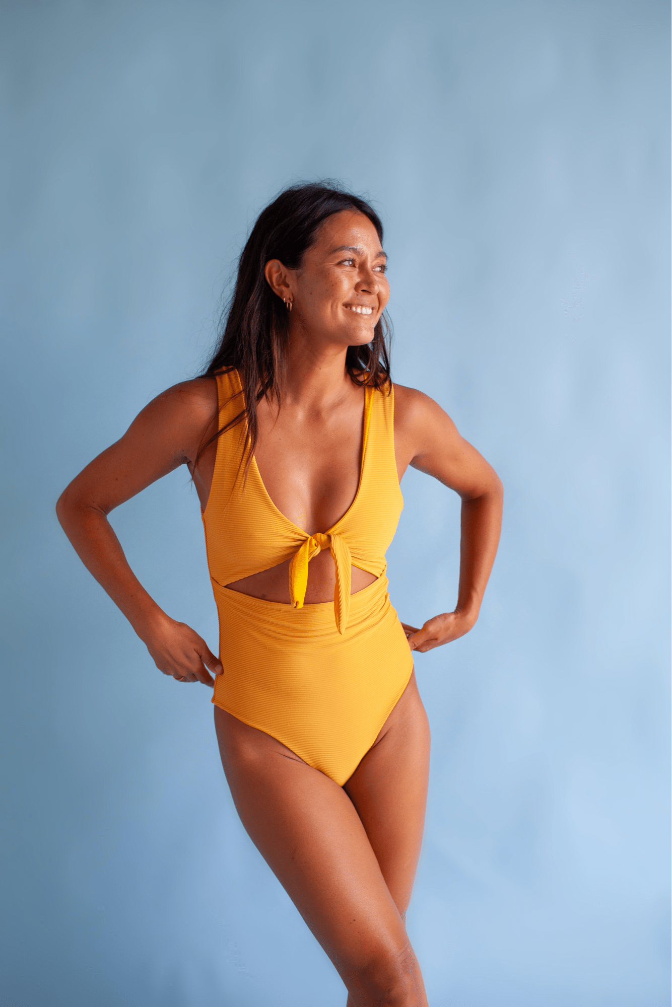 Women s Cutout One Piece in Yellow Ribbed OF ONE SEA
