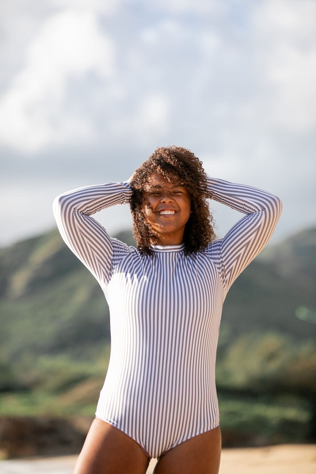 Women's Long Sleeve Zip Up in Pinstripe