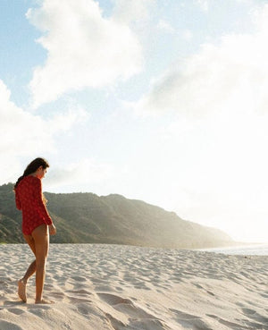 Women's Long Sleeve Zip Up in Red Breadfruit Bandana