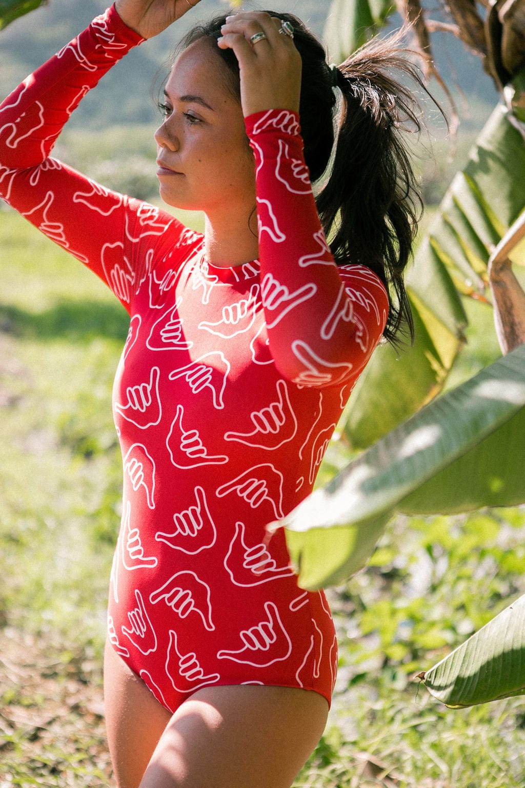 Women's Long Sleeve Zip Up in Red Shaka - OF ONE SEA