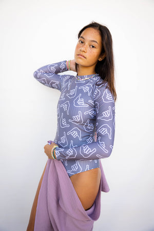 Women's Long Sleeve Zip Up in Slate Gray Shaka