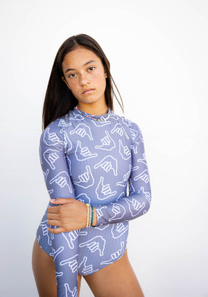 Women's Long Sleeve Zip Up in Slate Gray Shaka