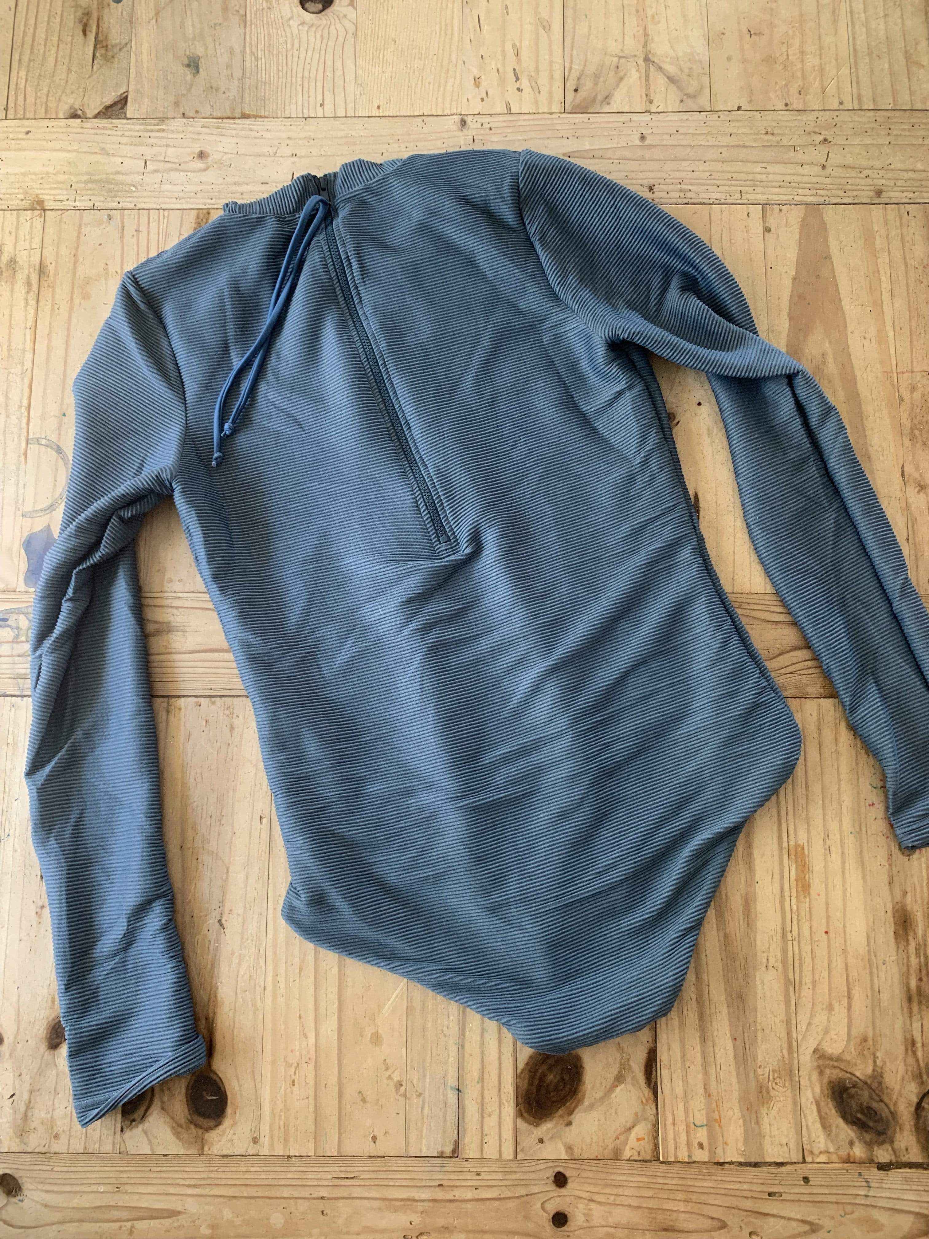 Women's Long Sleeve Zip Up in Steel Blue Ribbed - OF ONE SEA