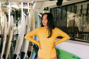 Women's Long Sleeve Zip Up in Yellow Ohia Lehua Print