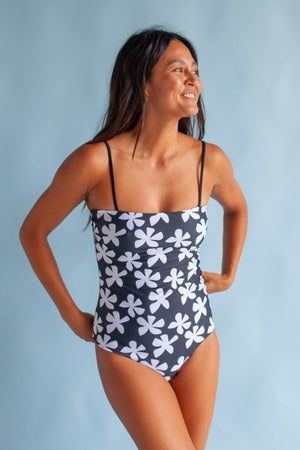 Women's Strappy One Piece in Black Plumeria