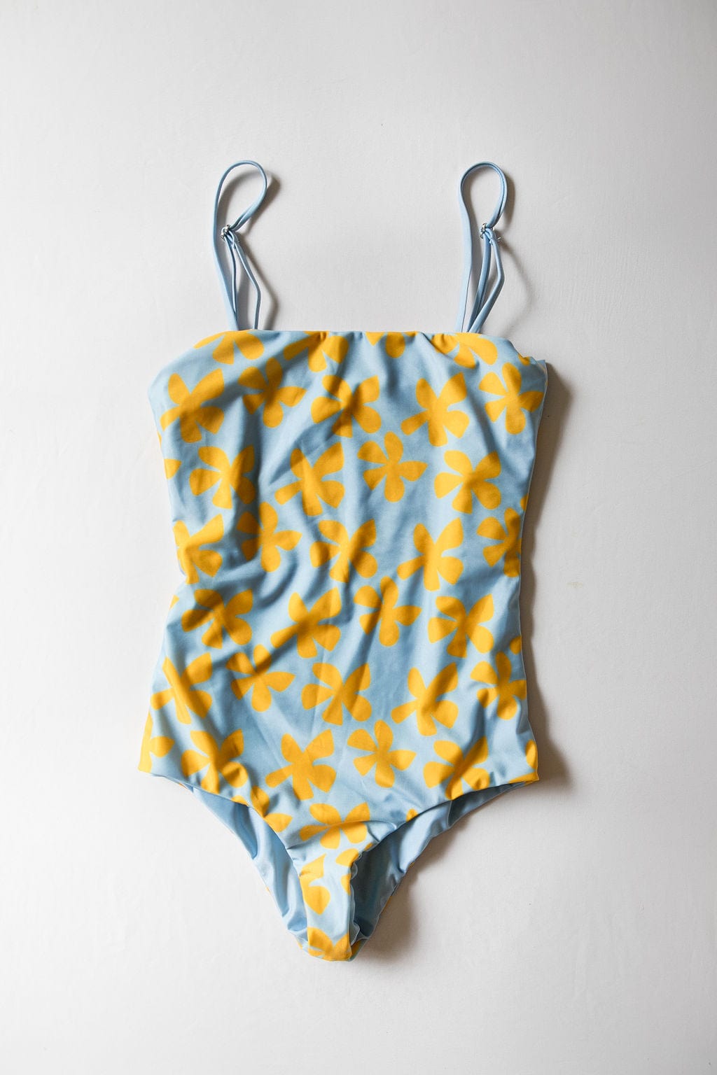 Women's Strappy One Piece in Light Blue Plumeria