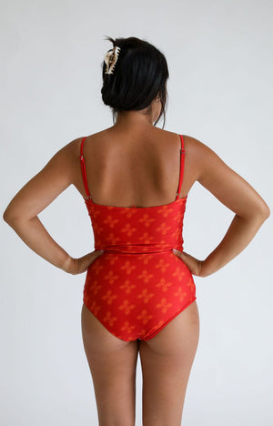 Women's Strappy One Piece in Red Breadfruit Bandana