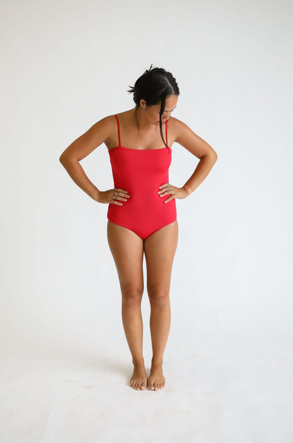 Women's Strappy One Piece in Red Ribbed