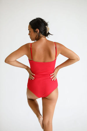 Women's Strappy One Piece in Red Ribbed