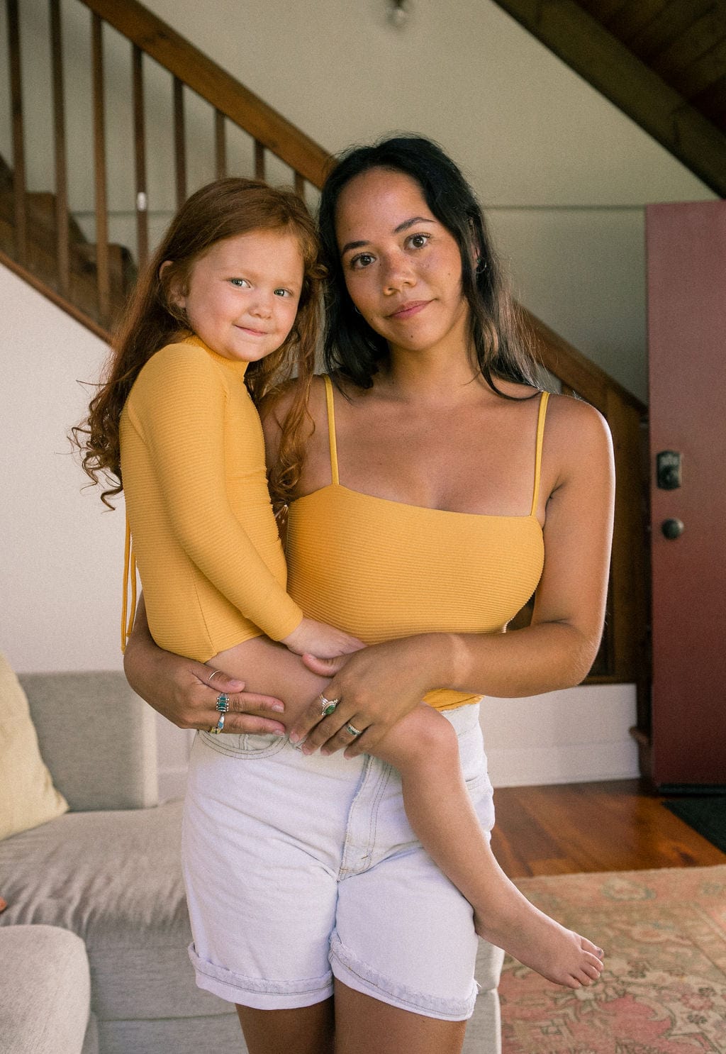 Women's Strappy One Piece in Yellow Ribbed