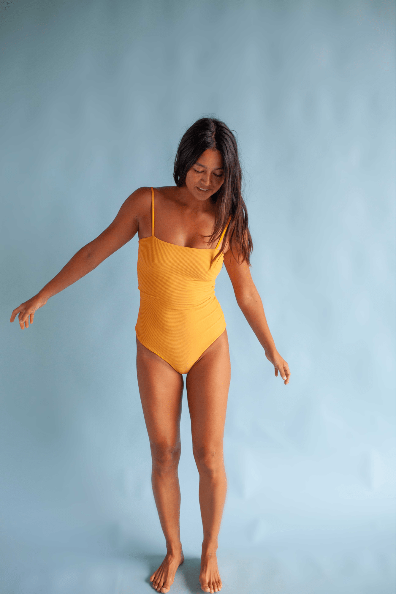 Women s Strappy One Piece in Yellow Ribbed OF ONE SEA