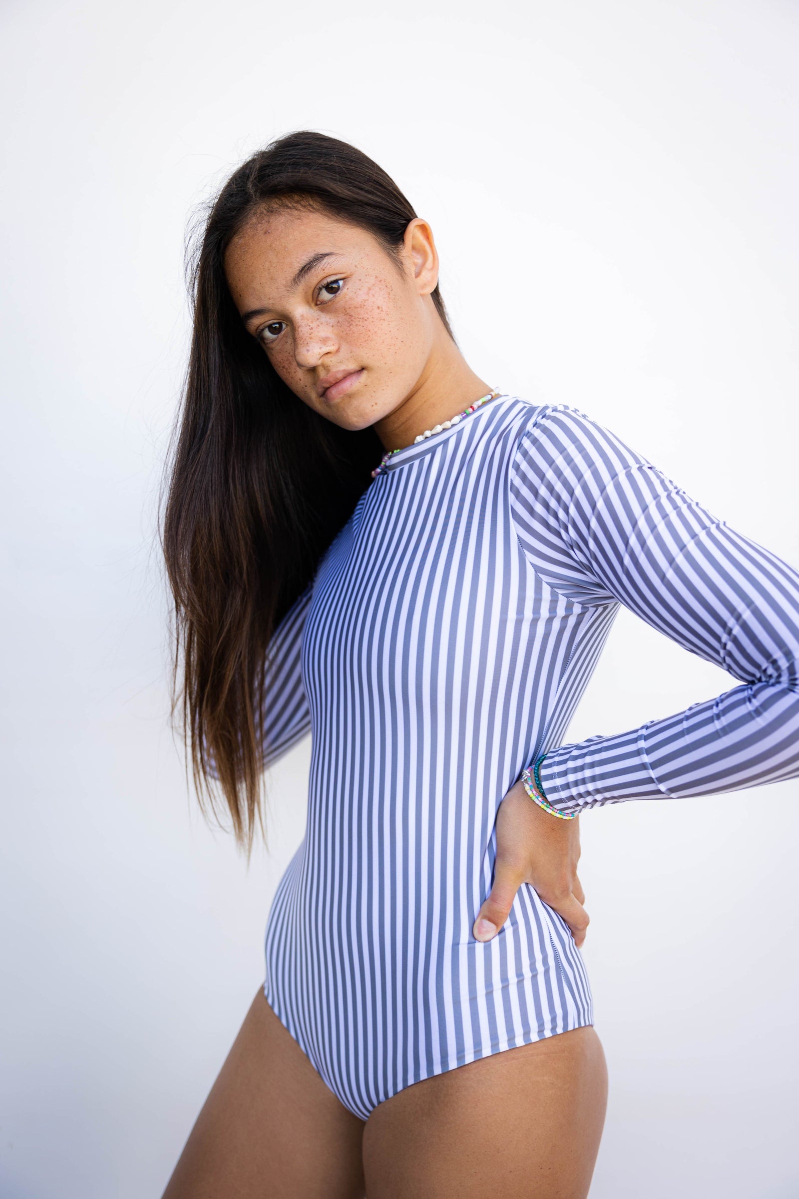 Women's Long Sleeve Zip Up in Pinstripe