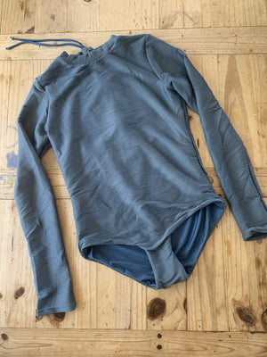 Women's Long Sleeve Zip Up in Steel Blue Ribbed