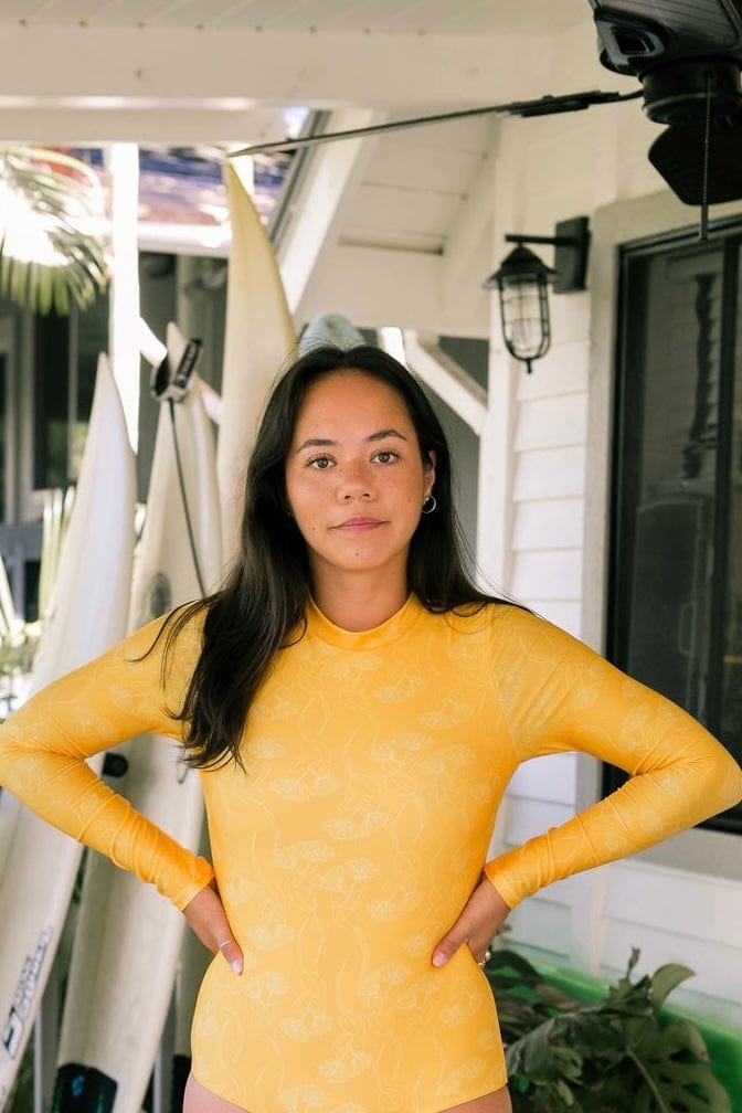 Women's Long Sleeve Zip Up in Yellow Ohia Lehua Print