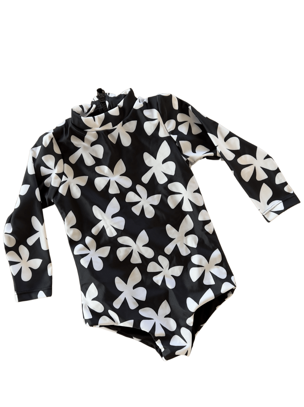 Girl's Long Sleeve Zip Up in Black Plumeria