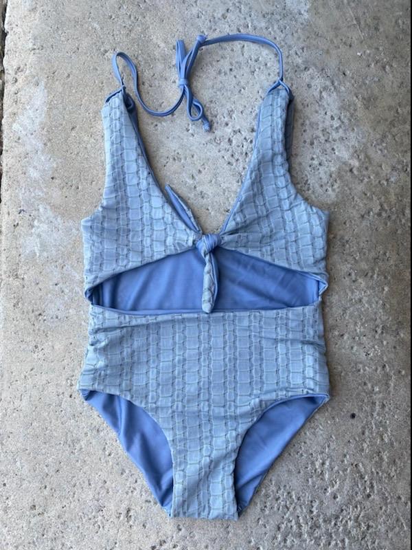 Girl's Cutout One Piece in Blue Bubble