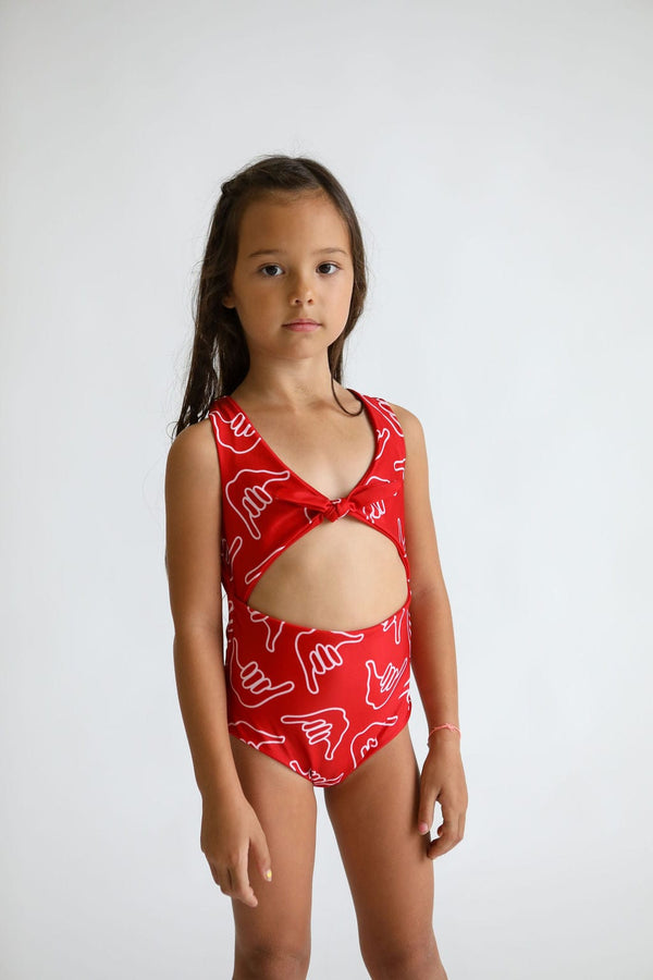 Acka.［kids］sheer over one-piece 90 Girl's Cutout One Piece in Red Shaka - OF ONE SEA